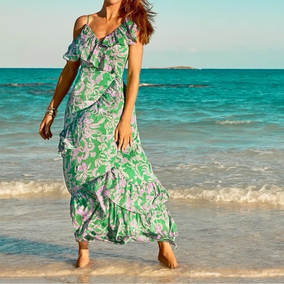 Lilly Pulitzer Dresses & Skirts - Lilly Pulitzer Green and Purple Ruffle Maxi Dress